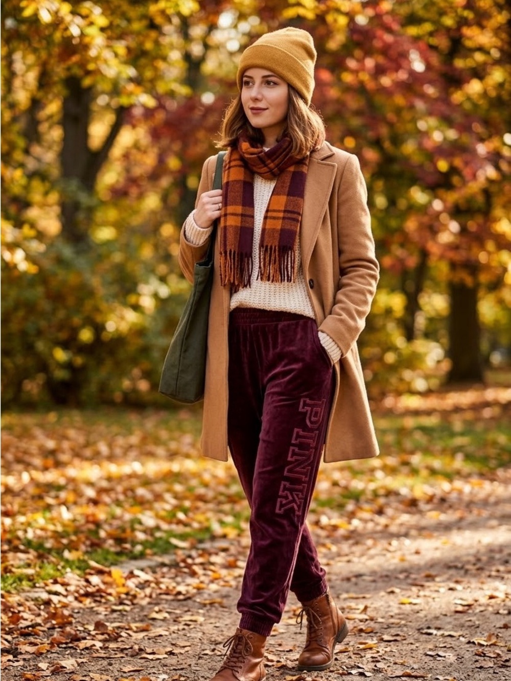 PINK Victoria's Secret Velvet Track Joggers in Plum